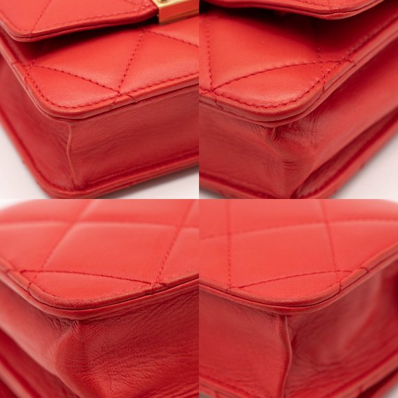 $3890 Chanel Lambskin quilted golden class wallet on chain woc red - Picture 9 of 12